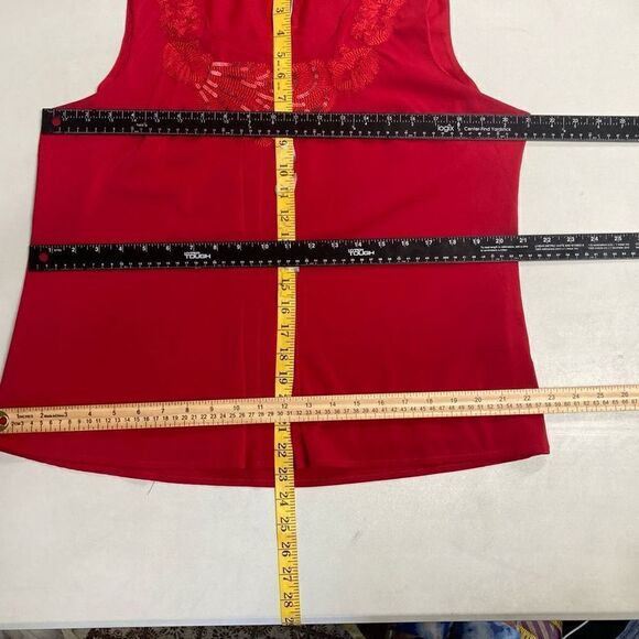COLDWATER CREEK Women’s Red Top Size Large Embroidered Beaded Ruched Sleeveless - Picture 11 of 12